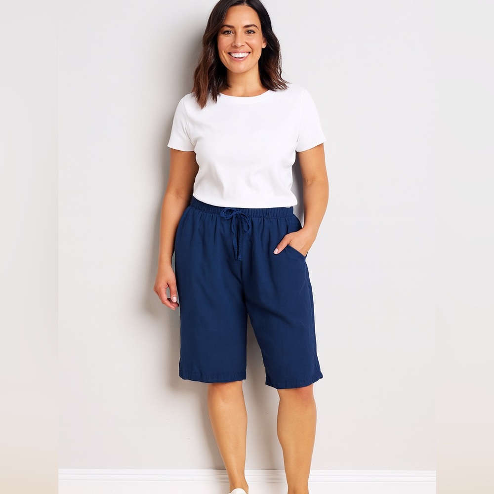 Erika Vntg Deep Blue Casual crop Pant’s large linen rayon blend coastal grandma